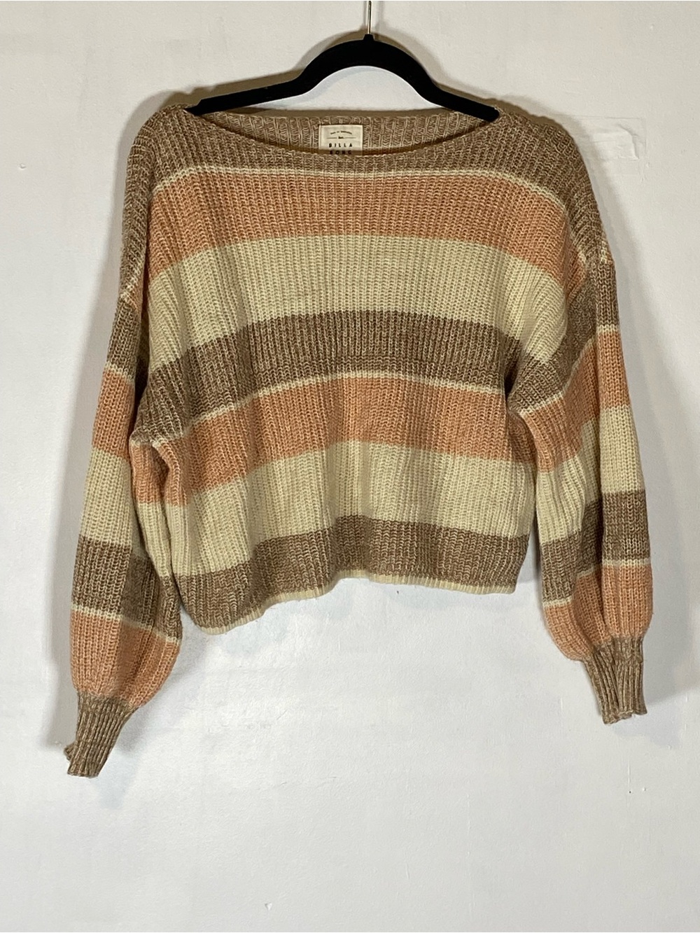 Billabong Cropped Stripe Sweater Boho‎ Coastal Knit Pullover Small Lightweight